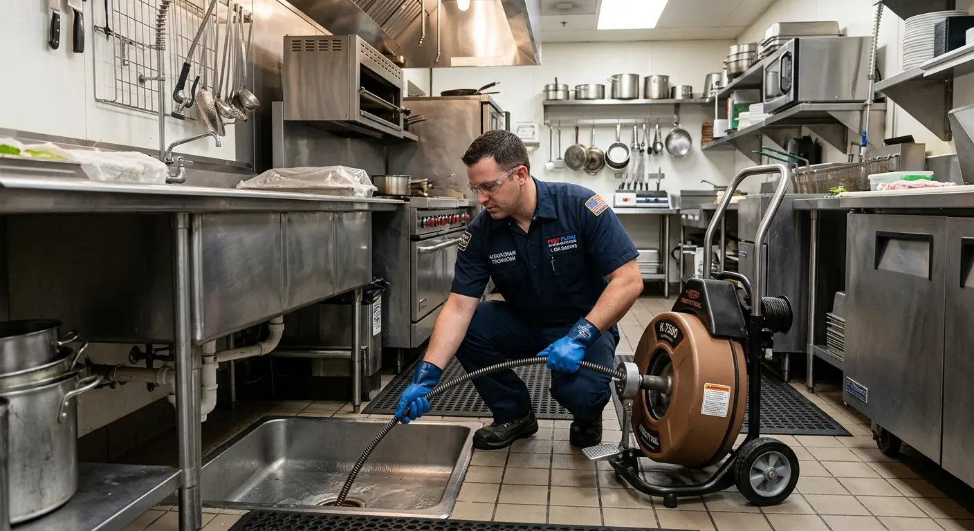 Commercial drain cleaning service in a restaurant kitchen in Chisago City